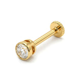 Round Tragus Earring 16G Labret Jewellery with clear gemstones - 14K Gold Piercing