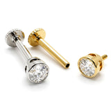 Round Tragus Earring 16G Labret Jewellery with clear gemstones - 14K Gold Piercing