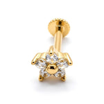 Tragus Flower Earring 16G Labret Jewellery with 5 petals gemstone - 14K Gold Piercing