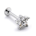 Tragus Flower Earring 16G Labret Jewellery with 5 petals gemstone - 14K Gold Piercing