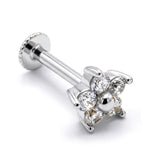Tragus Flower Earring 16G Labret Jewellery with 5 petals gemstone - 14K Gold Piercing