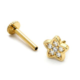 14K Gold Piercing Star shape Tragus Earring 16G Labret Jewellery with clear gemstone