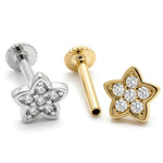 14K Gold Piercing Star shape Tragus Earring 16G Labret Jewellery with clear gemstone