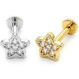 14K Gold Piercing Star shape Tragus Earring 16G Labret Jewellery with clear gemstone