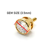 Round Tragus Earring 16G Labret Jewellery with clear gemstones - 14K Gold Piercing