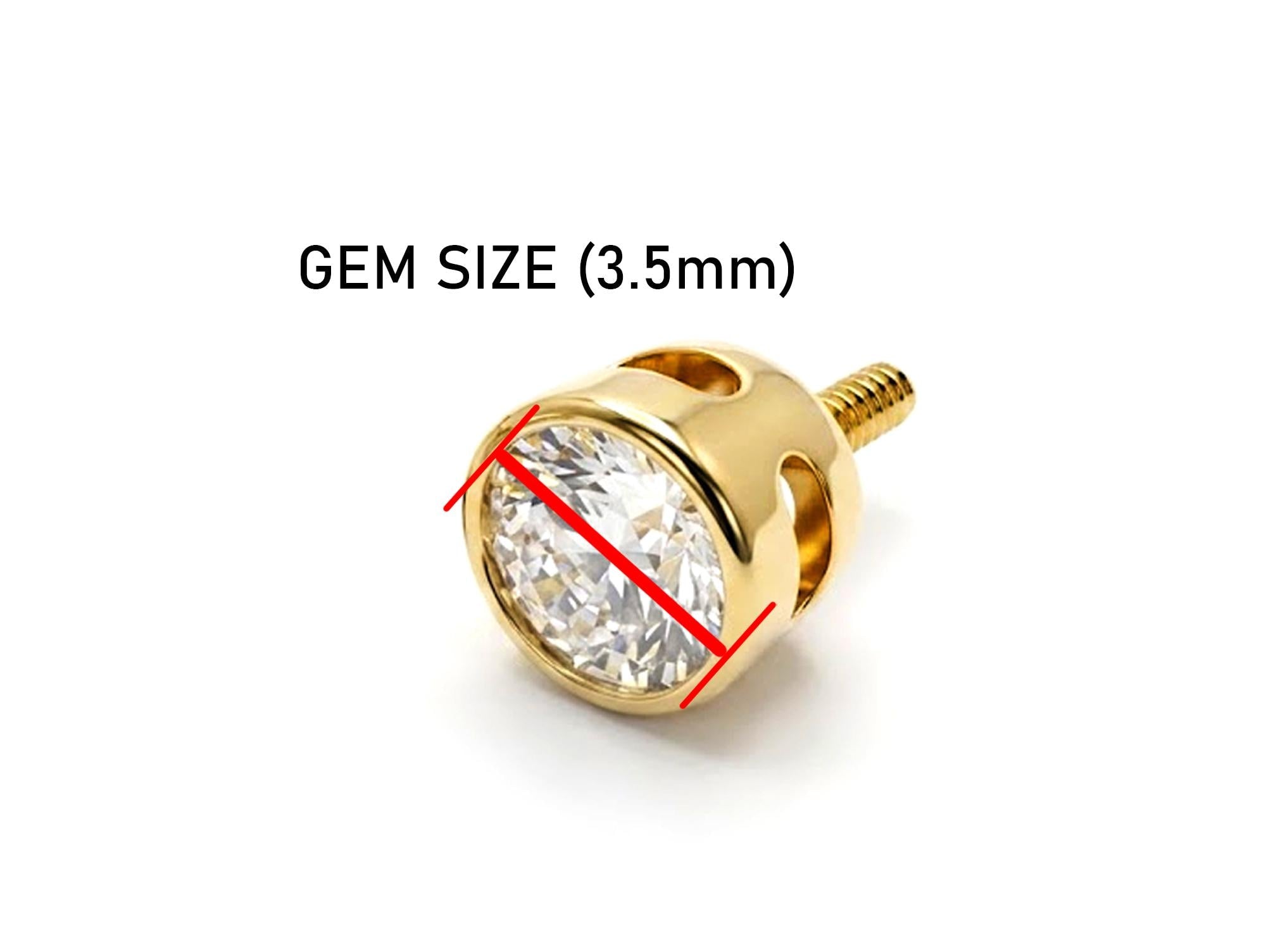 Round Tragus Earring 16G Labret Jewellery with clear gemstones - 14K Gold Piercing