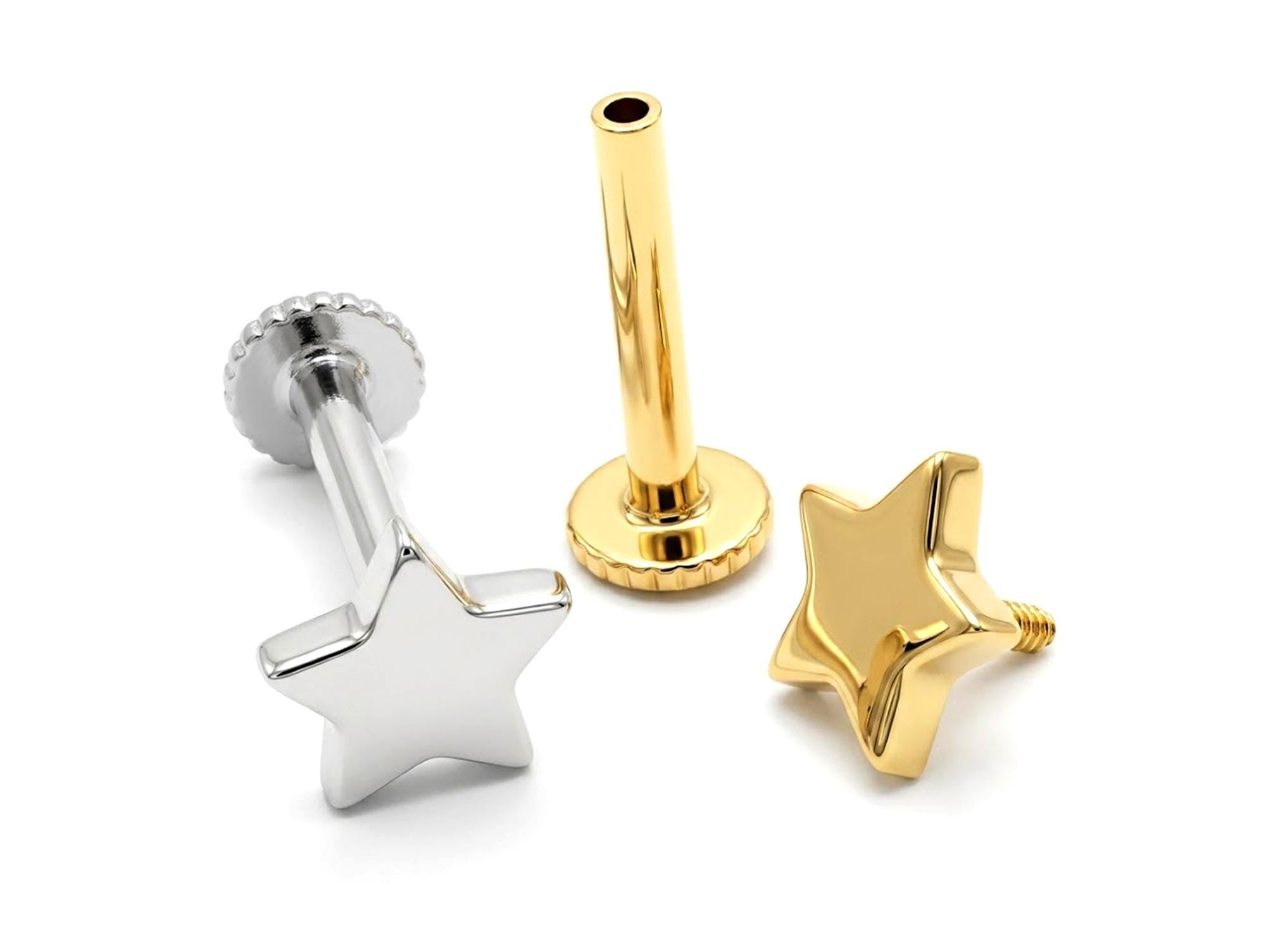 14K Gold Piercing Tragus Earring Star design 16G Labret Jewellery Cartilage piercing
