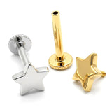 14K Gold Piercing Tragus Earring Star design 16G Labret Jewellery Cartilage piercing