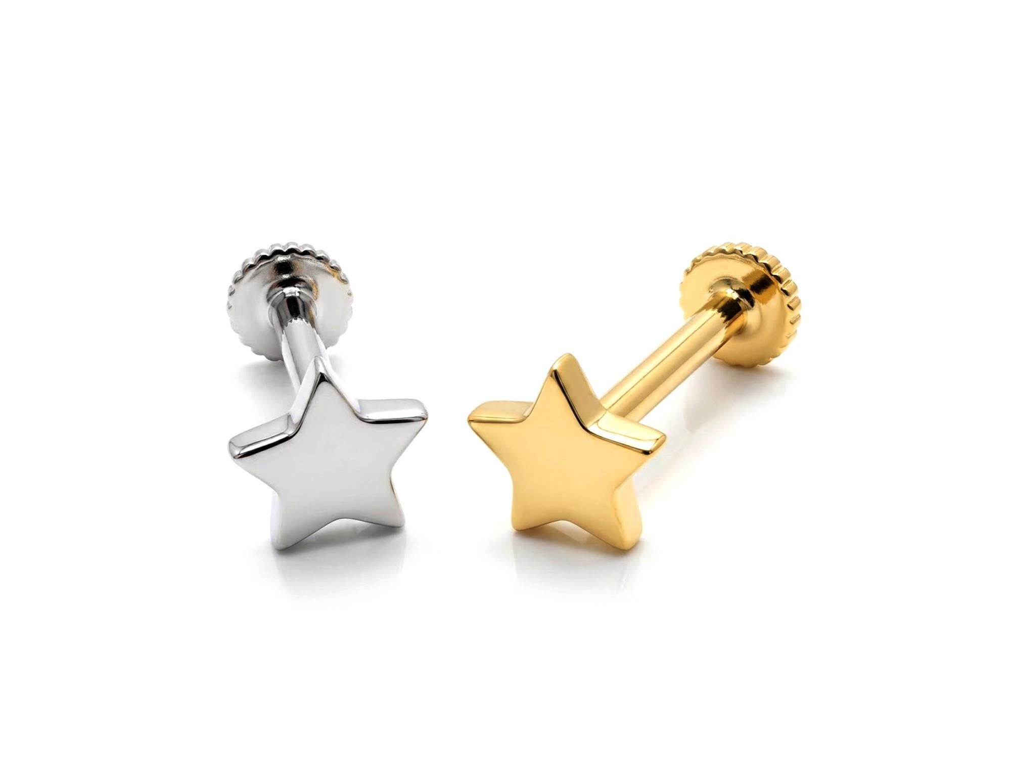 14K Gold Piercing Tragus Earring Star design 16G Labret Jewellery Cartilage piercing