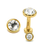 14K Gold Lip Labret Piercing, Tragus Jewellery: 14G 16G with Flat Gem Crystal