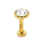 14K Gold Lip Labret Piercing, Tragus Jewellery: 14G 16G with Flat Gem Crystal