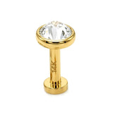 14K Gold Lip Labret Piercing, Tragus Jewellery: 14G 16G with Flat Gem Crystal