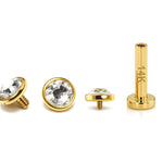 14K Gold Lip Labret Piercing, Tragus Jewellery: 14G 16G with Flat Gem Crystal