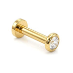 14K Gold Lip Labret Piercing, Tragus Jewellery: 14G 16G with Flat Gem Crystal
