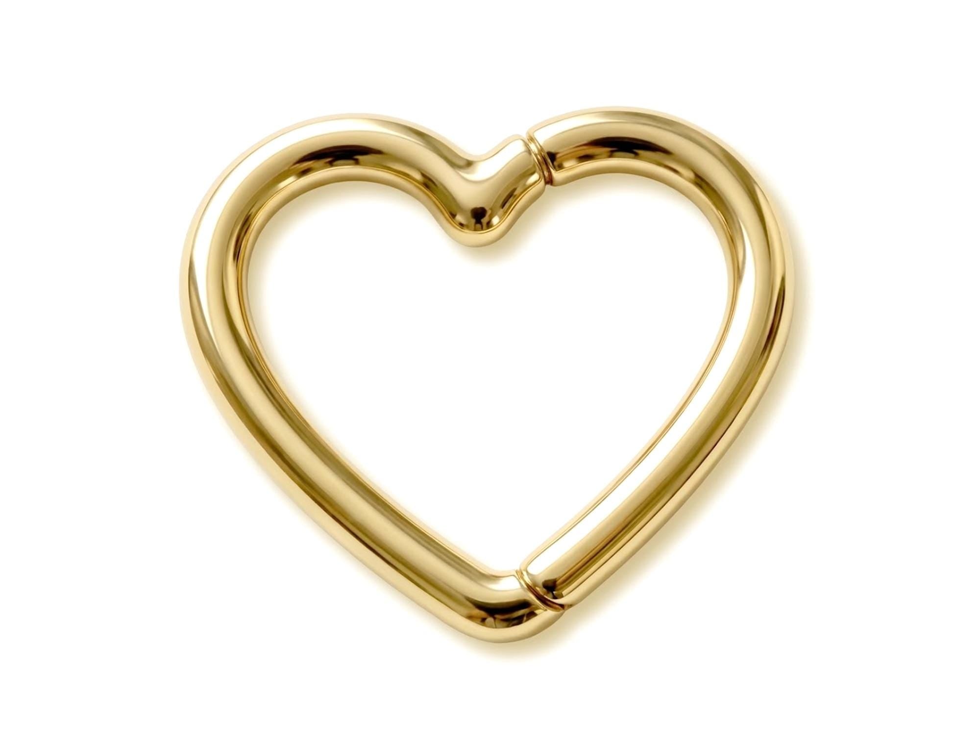 14K Gold Heart Clicker Hoop Rook Ring, Septum, Daith, Helix Piercing - 16G size 8mm