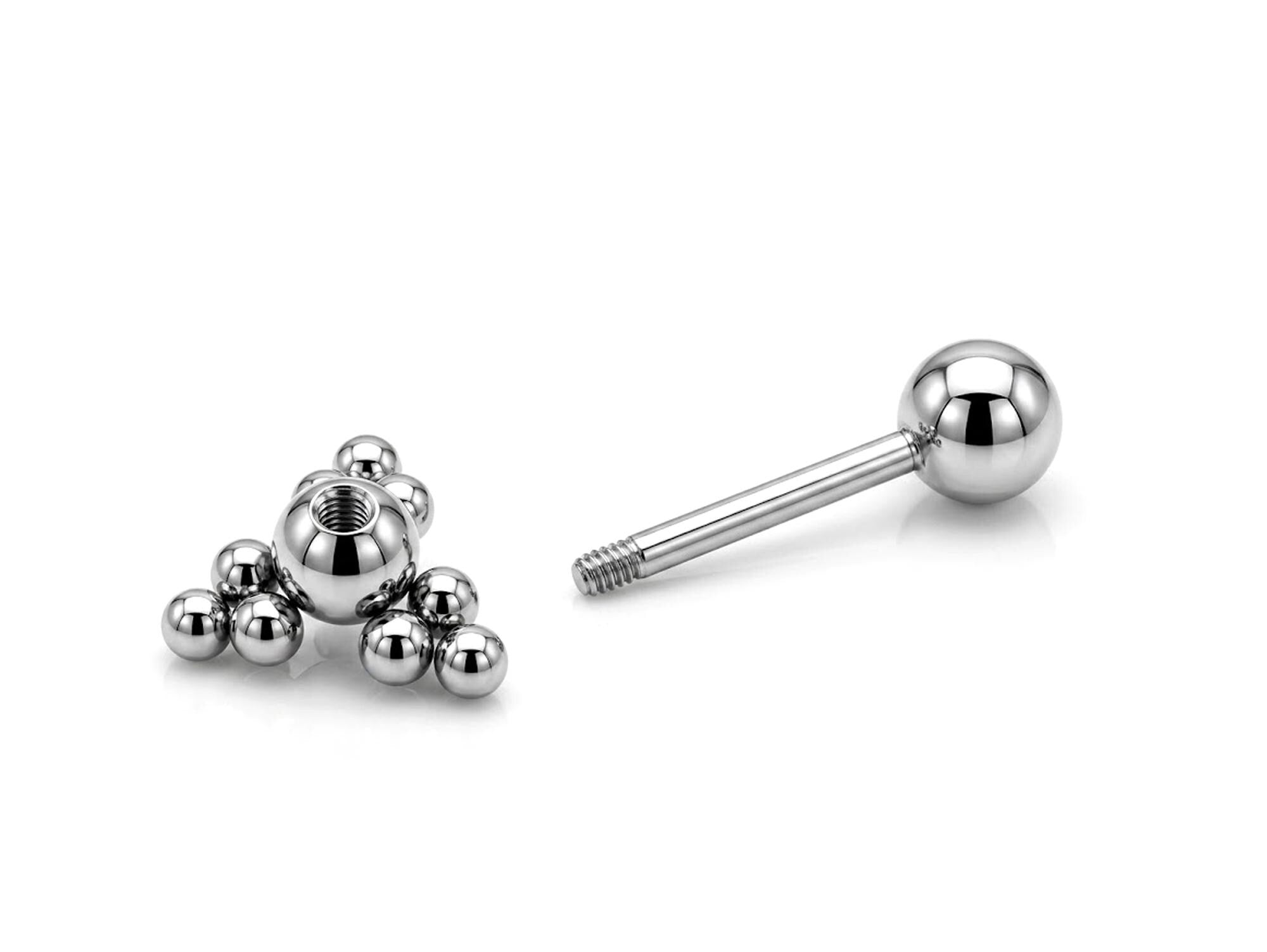 Triangular Cluster Ball Design 14G Barbell Piercing Helix Cartilage Earring with CZ Stone Crystals