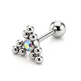 Triangular Cluster Ball Design 14G Barbell Piercing Helix Cartilage Earring with CZ Stone Crystals