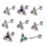Triangular Cluster Ball Design 14G Barbell Piercing Helix Cartilage Earring with CZ Stone Crystals