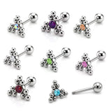 Triangular Cluster Ball Design 14G Barbell Piercing Helix Cartilage Earring with CZ Stone Crystals