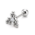 Triangular Cluster Ball Design 14G Barbell Piercing Helix Cartilage Earring with CZ Stone Crystals