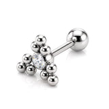Triangular Cluster Ball Design 14G Barbell Piercing Helix Cartilage Earring with CZ Stone Crystals