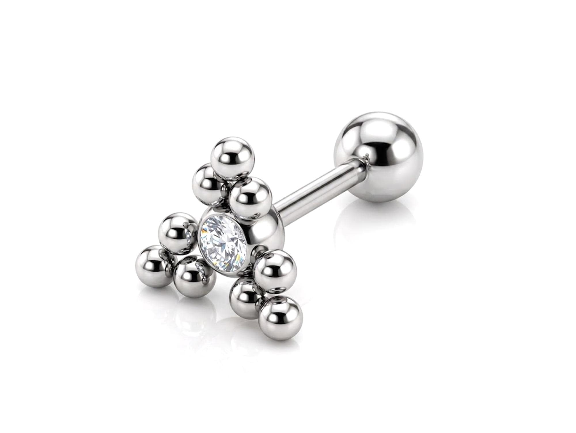 Triangular Cluster Ball Design 14G Barbell Piercing Helix Cartilage Earring with CZ Stone Crystals