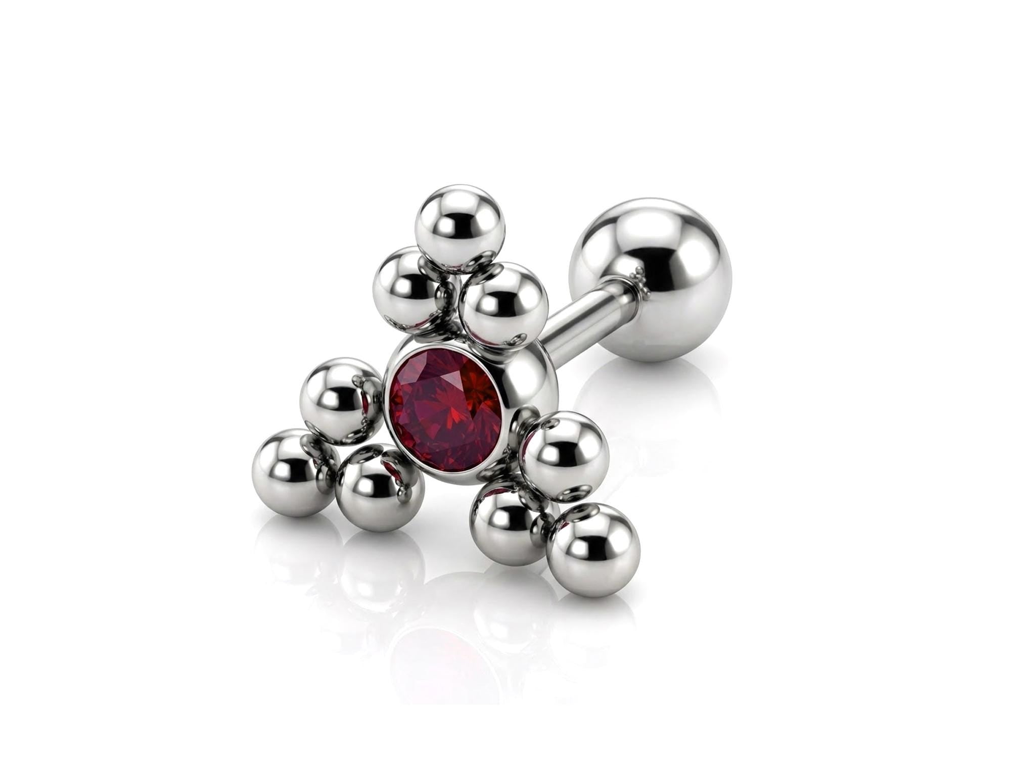 Triangular Cluster Ball Design 14G Barbell Piercing Helix Cartilage Earring with CZ Stone Crystals