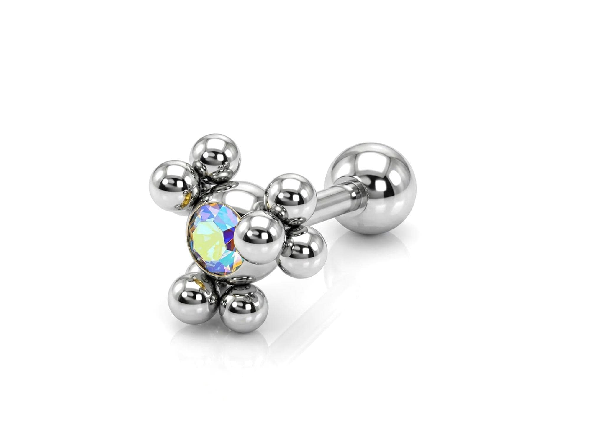 Helix Cartilage Earring Ball Design 14G Barbell Piercing with CZ Stone Crystals