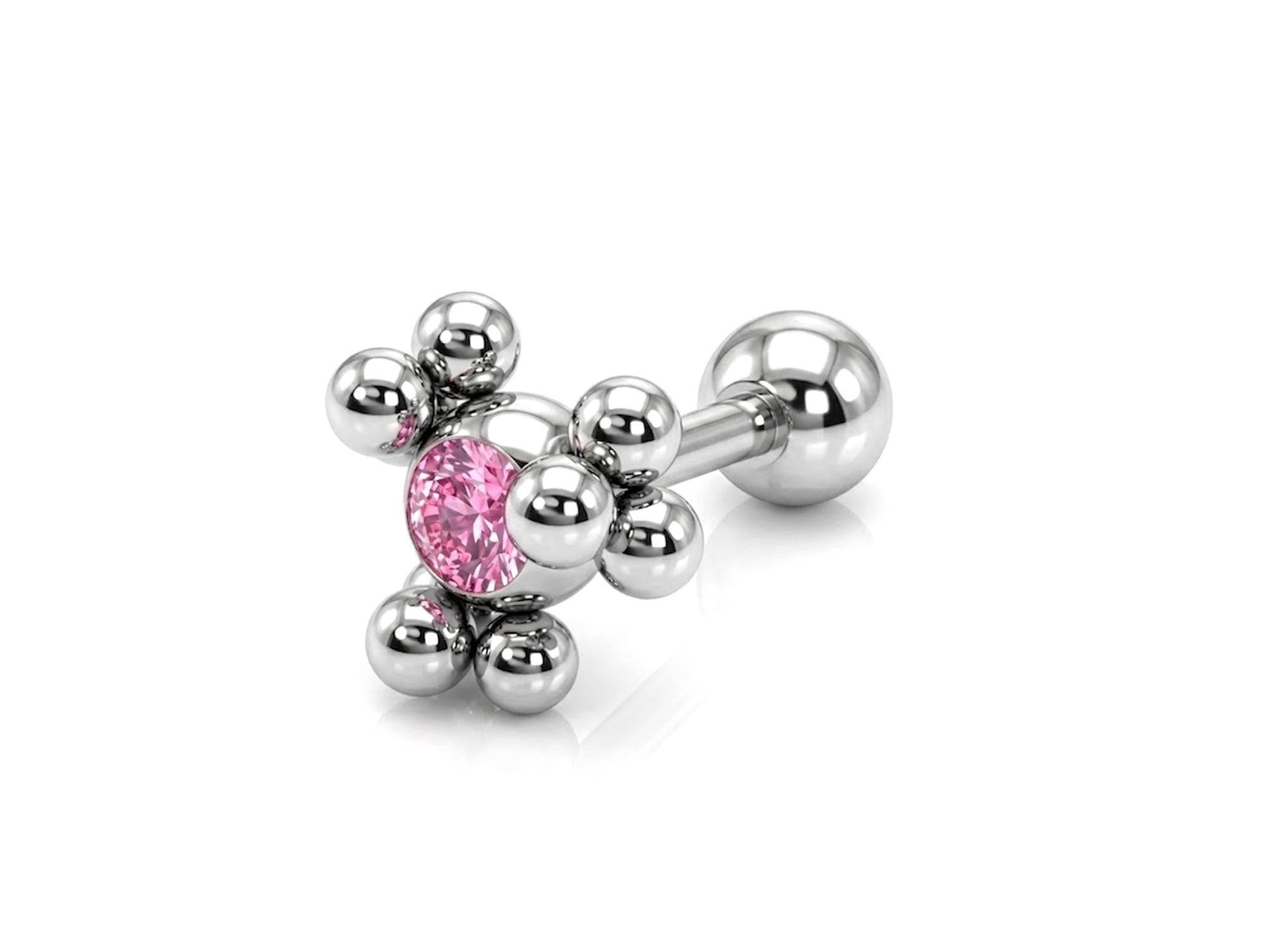 Helix Cartilage Earring Ball Design 14G Barbell Piercing with CZ Stone Crystals