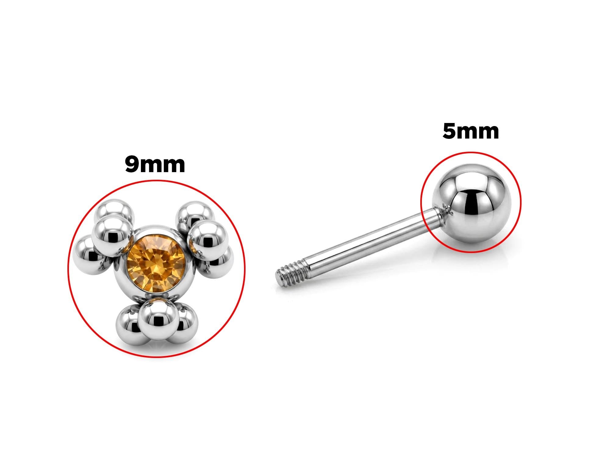 Helix Cartilage Earring Ball Design 14G Barbell Piercing with CZ Stone Crystals