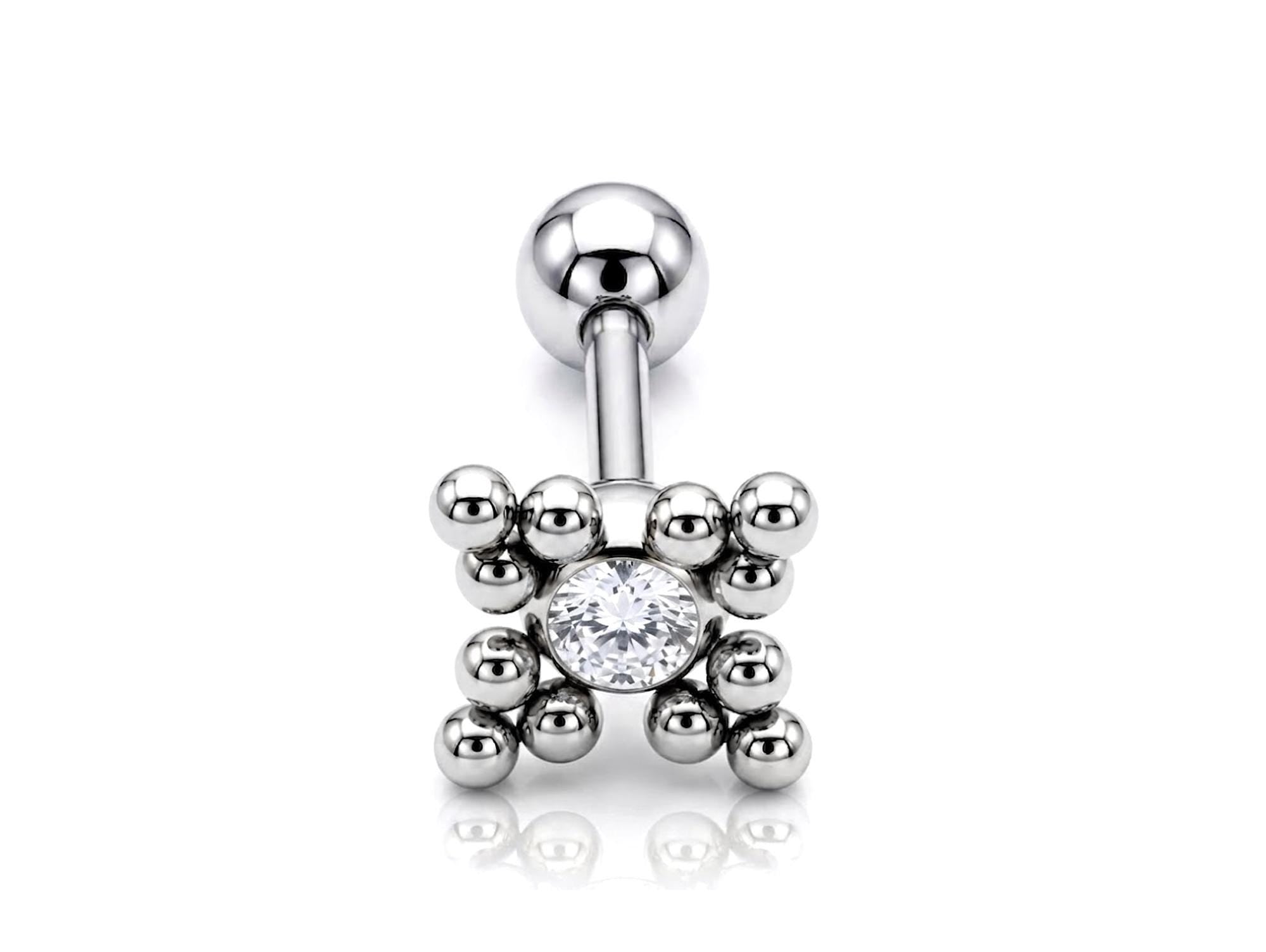 Flower Ball Design Helix Cartilage Earring 14G Barbell Piercing with CZ Stone Crystals
