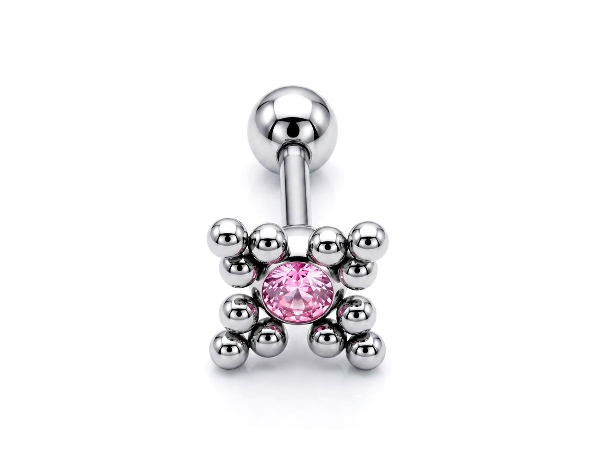 Flower Ball Design Helix Cartilage Earring 14G Barbell Piercing with CZ Stone Crystals