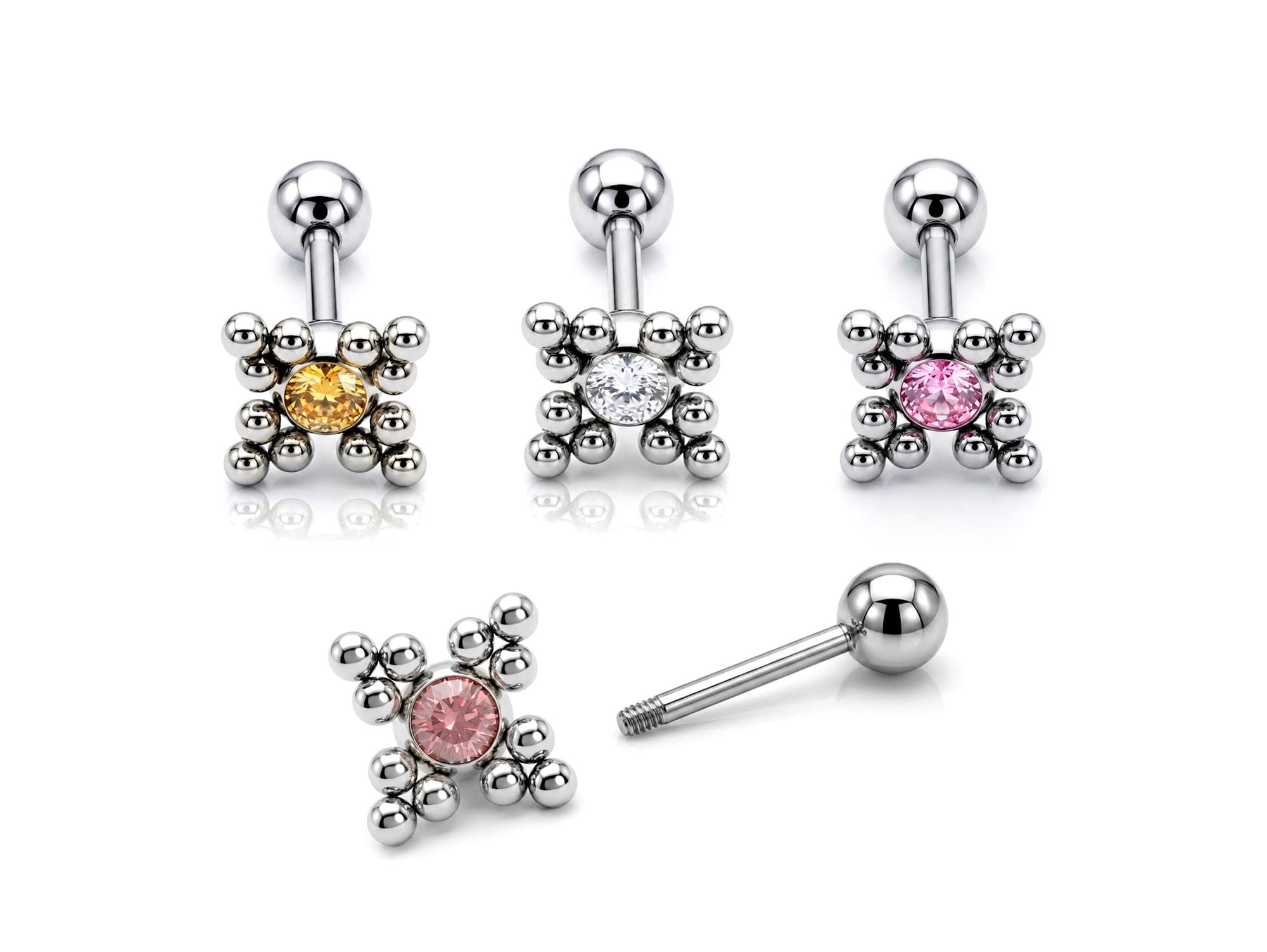 Flower Ball Design Helix Cartilage Earring 14G Barbell Piercing with CZ Stone Crystals