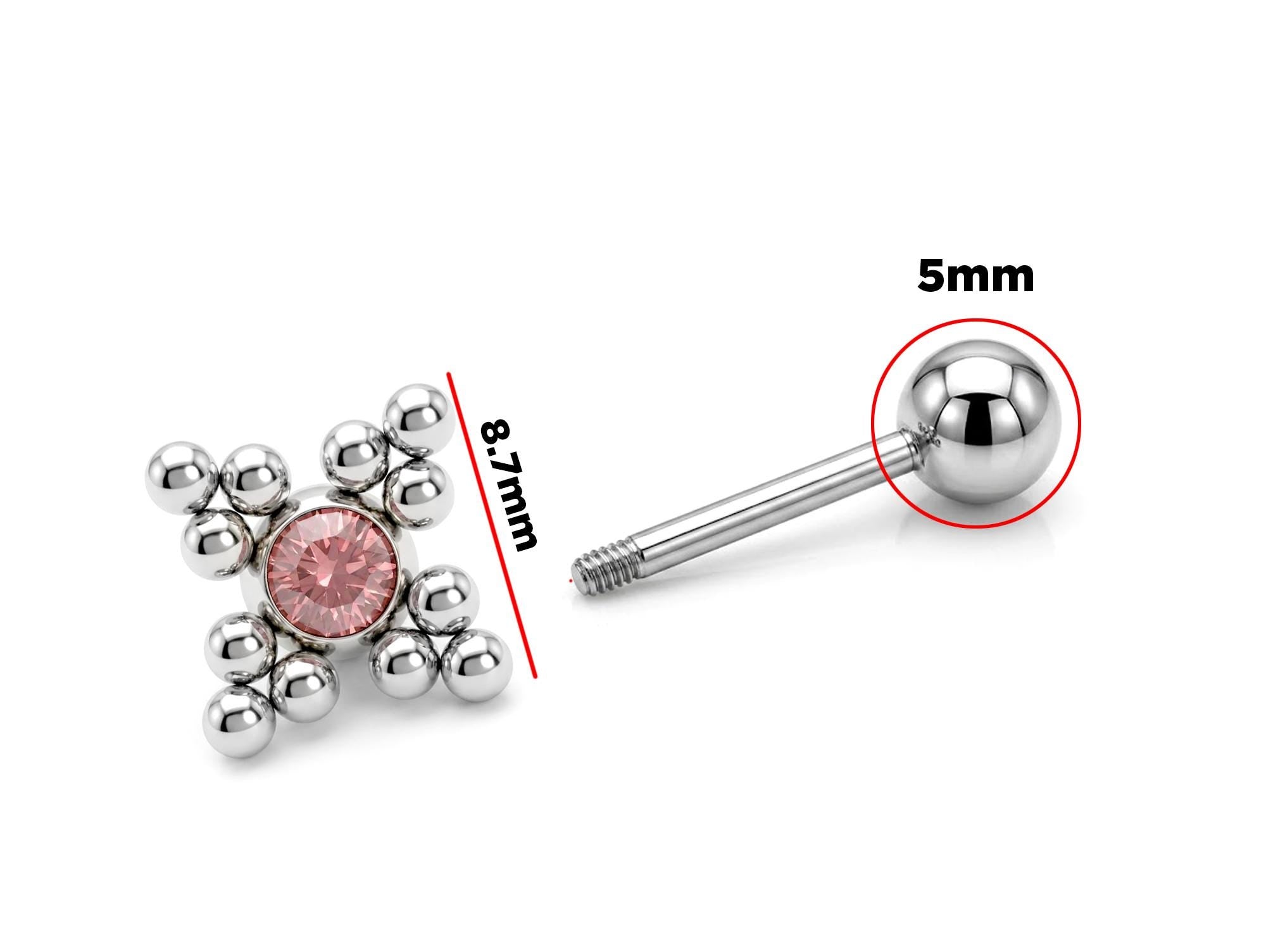 Flower Ball Design Helix Cartilage Earring 14G Barbell Piercing with CZ Stone Crystals