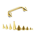 Gold Spike Staple Barbell, Surface Piercing Body Jewellery 16G 14G for Nape, Cleavage