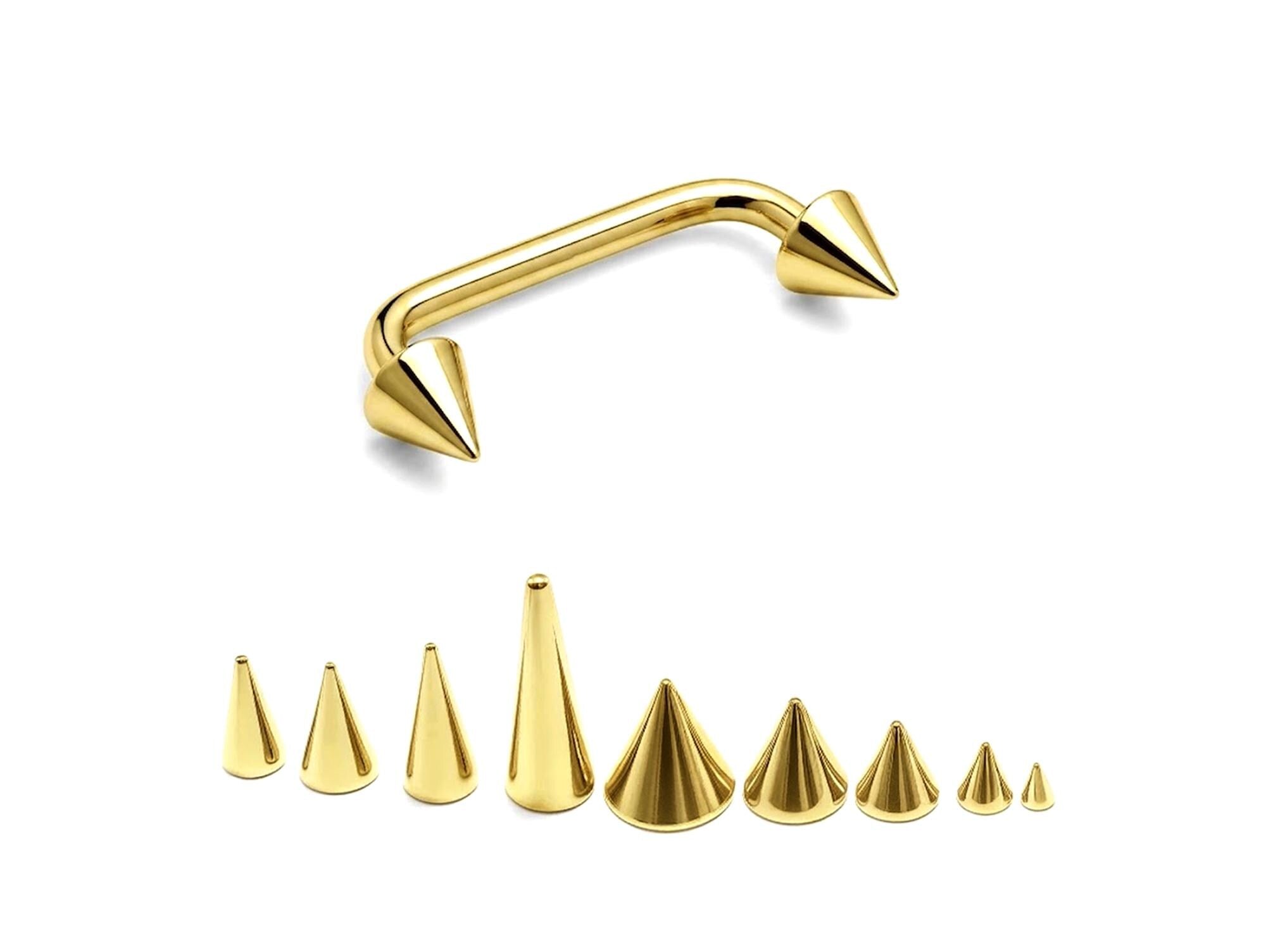 Gold Spike Staple Barbell, Surface Piercing Body Jewellery 16G 14G for Nape, Cleavage