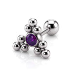 Triangular Cluster Ball Design 14G Barbell Piercing Helix Cartilage Earring with CZ Stone Crystals