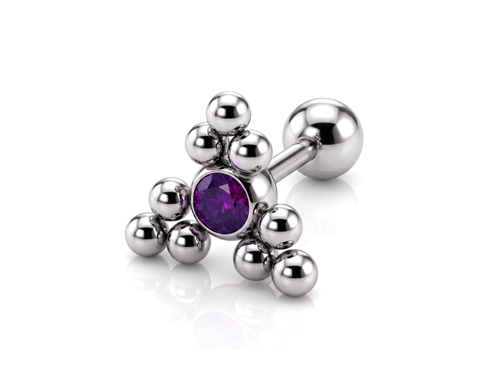 Triangular Cluster Ball Design 14G Barbell Piercing Helix Cartilage Earring with CZ Stone Crystals
