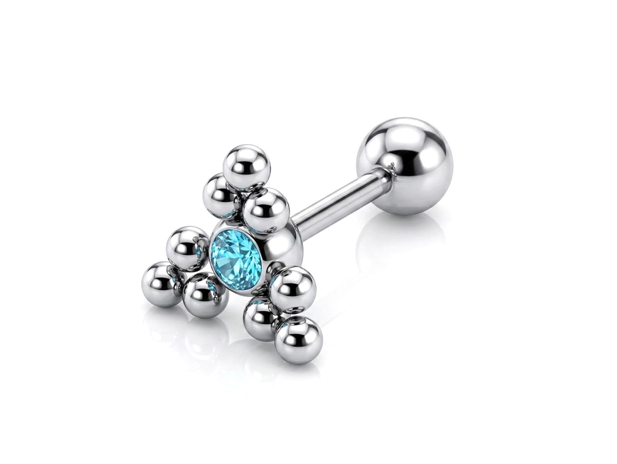 Triangular Cluster Ball Design 14G Barbell Piercing Helix Cartilage Earring with CZ Stone Crystals