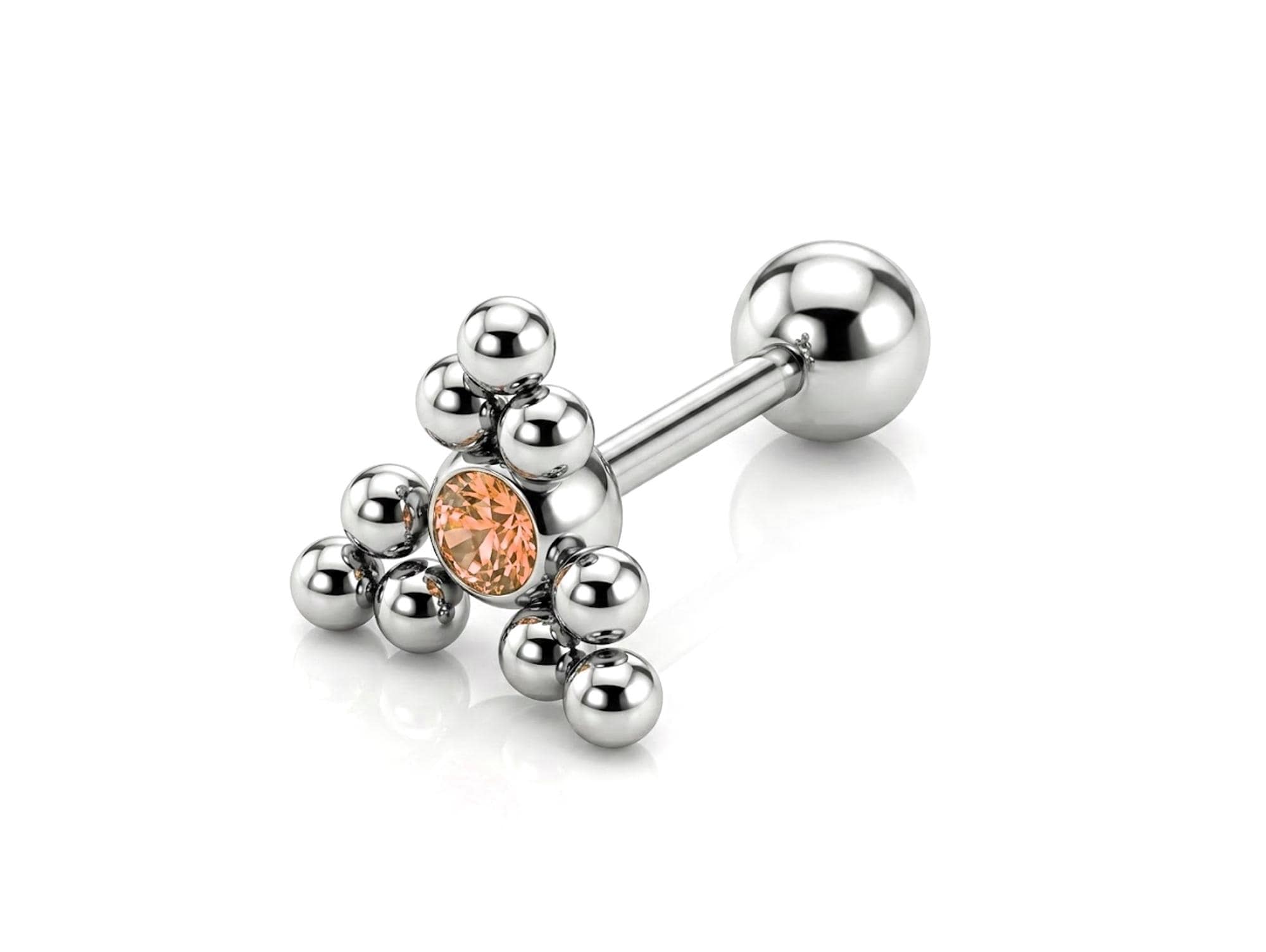 Triangular Cluster Ball Design 14G Barbell Piercing Helix Cartilage Earring with CZ Stone Crystals