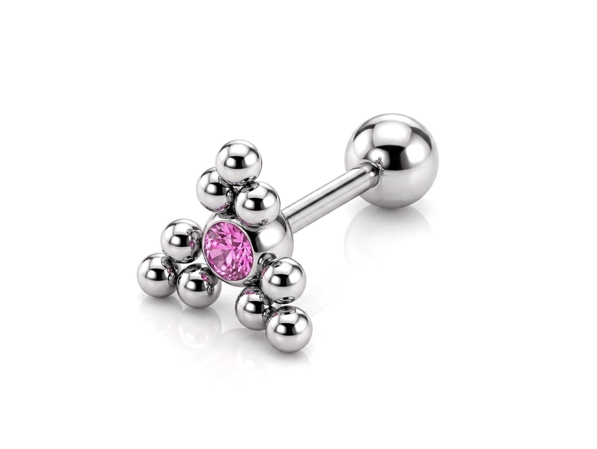 Triangular Cluster Ball Design 14G Barbell Piercing Helix Cartilage Earring with CZ Stone Crystals
