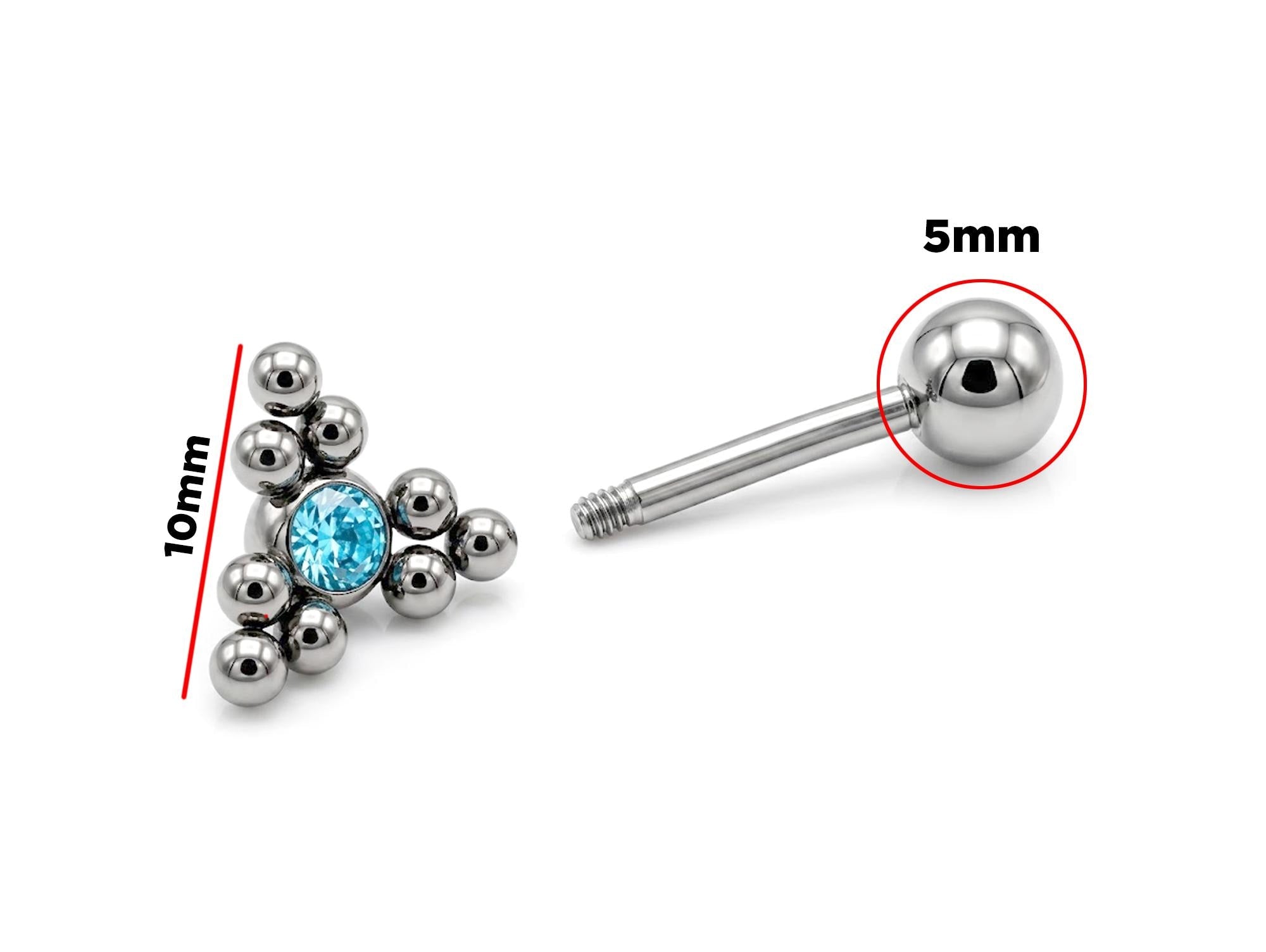 Triangular Cluster Ball Design 14G Barbell Piercing Helix Cartilage Earring with CZ Stone Crystals