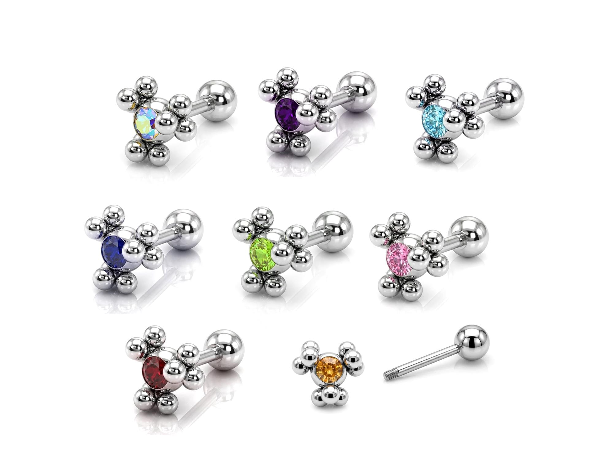 Helix Cartilage Earring Ball Design 14G Barbell Piercing with CZ Stone Crystals