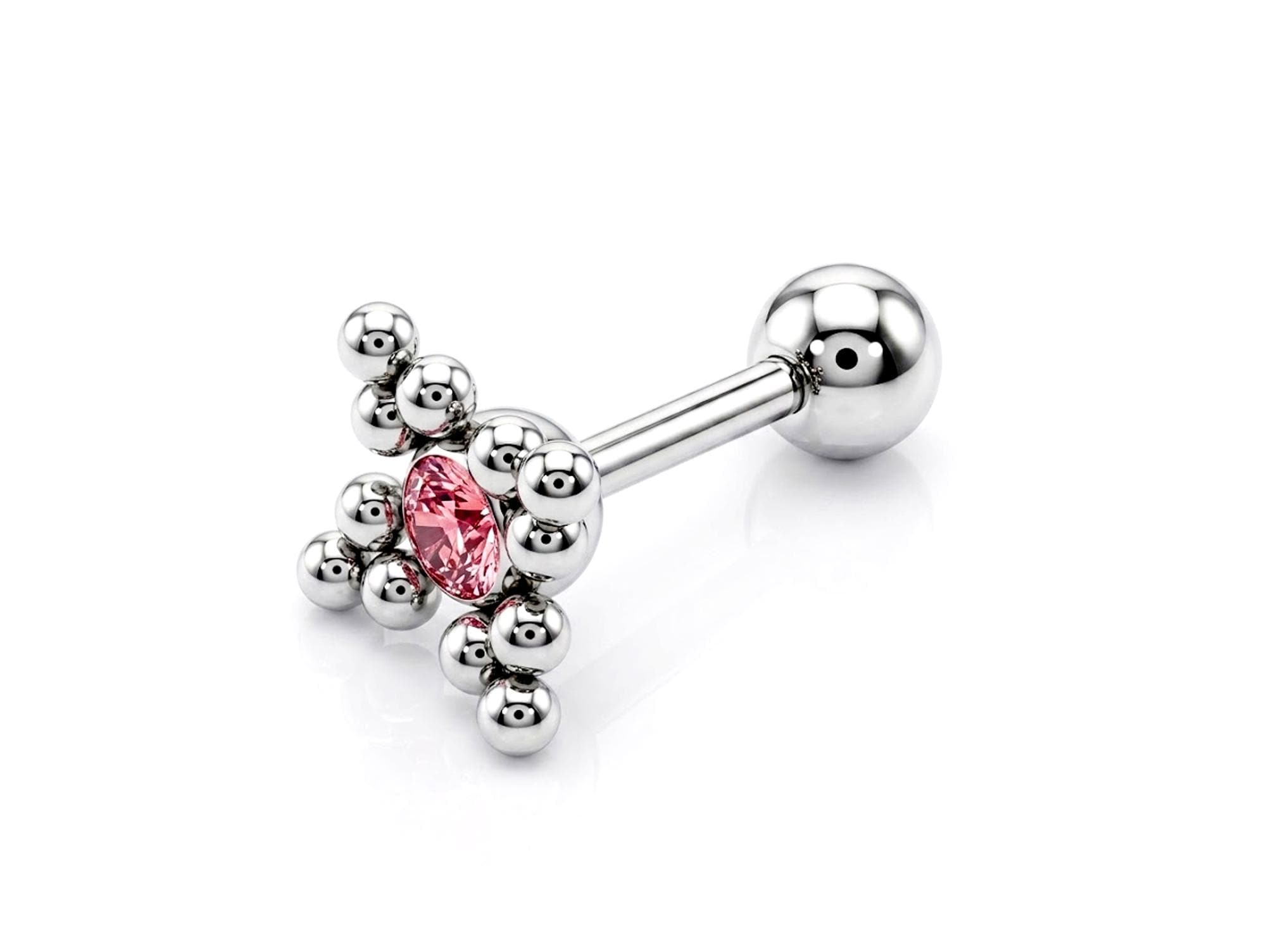 Flower Ball Design Helix Cartilage Earring 14G Barbell Piercing with CZ Stone Crystals