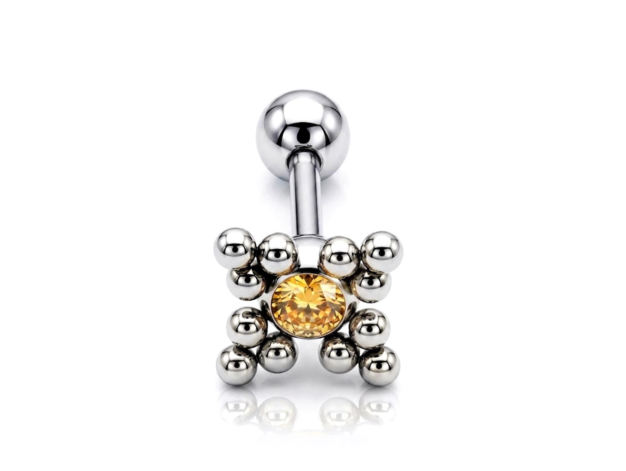 Flower Ball Design Helix Cartilage Earring 14G Barbell Piercing with CZ Stone Crystals