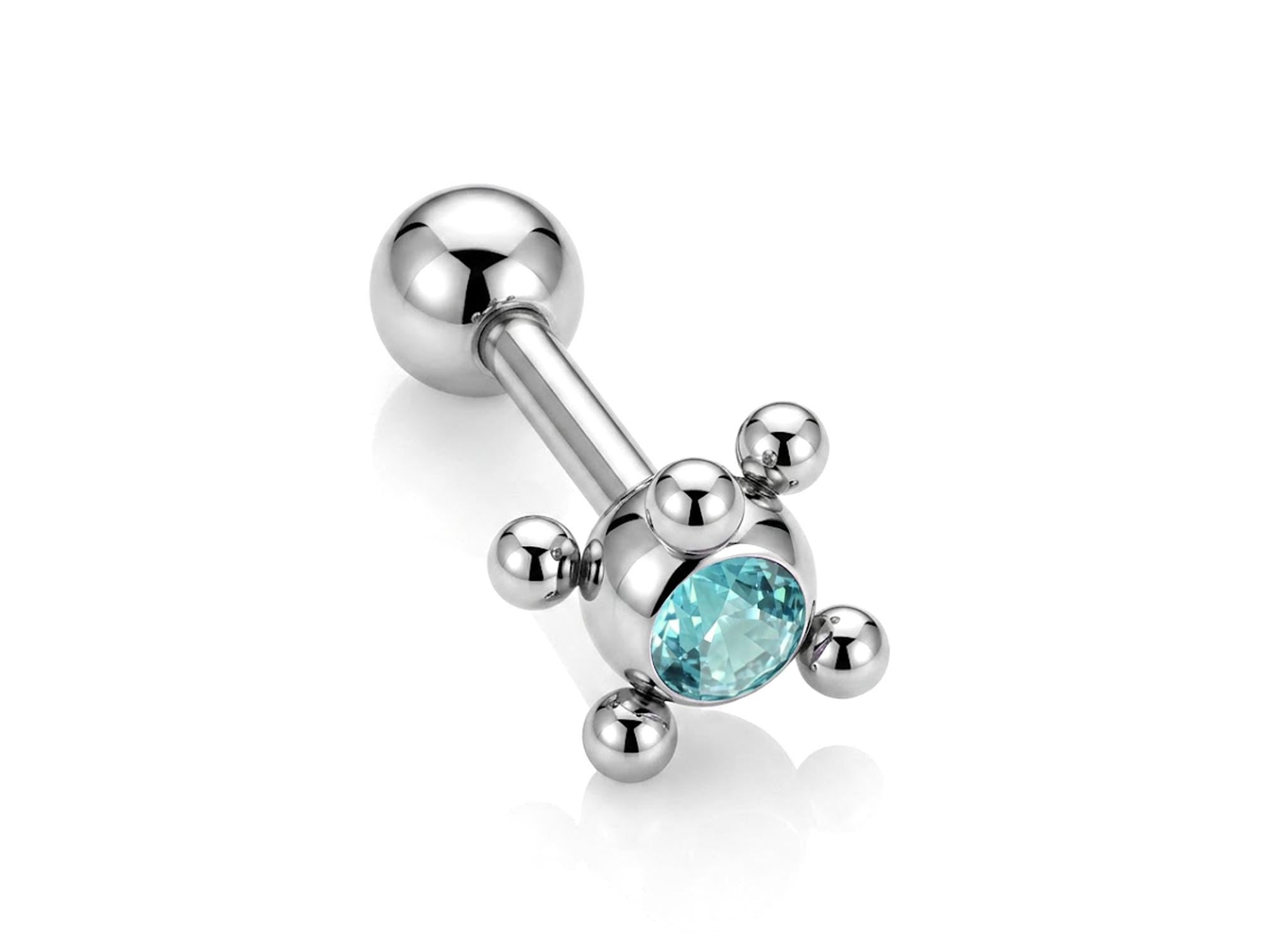 Unique Ball Design Helix Bar Cartilage Earring 14G Barbell Piercing with CZ Stone Crystals