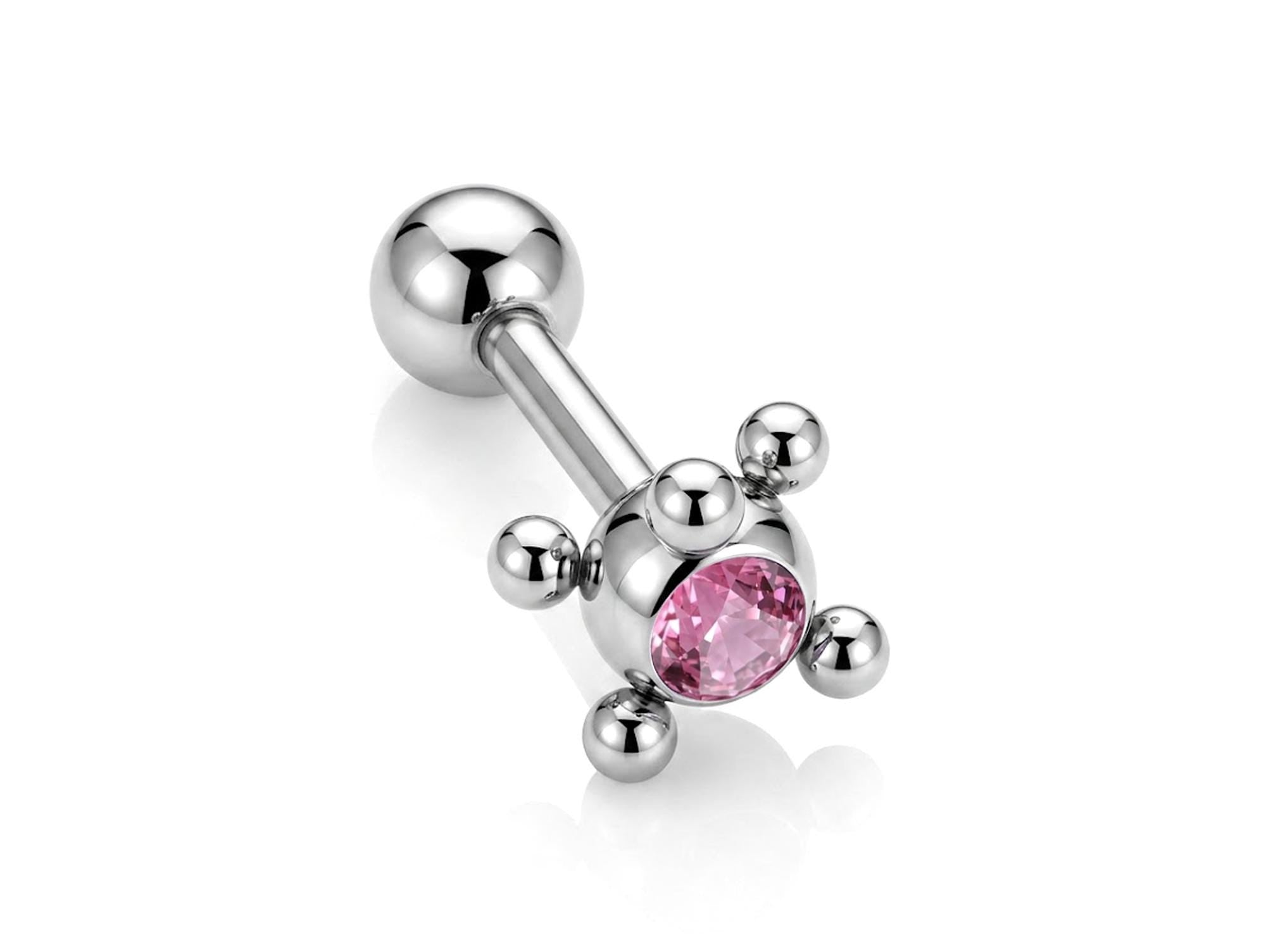 Unique Ball Design Helix Bar Cartilage Earring 14G Barbell Piercing with CZ Stone Crystals
