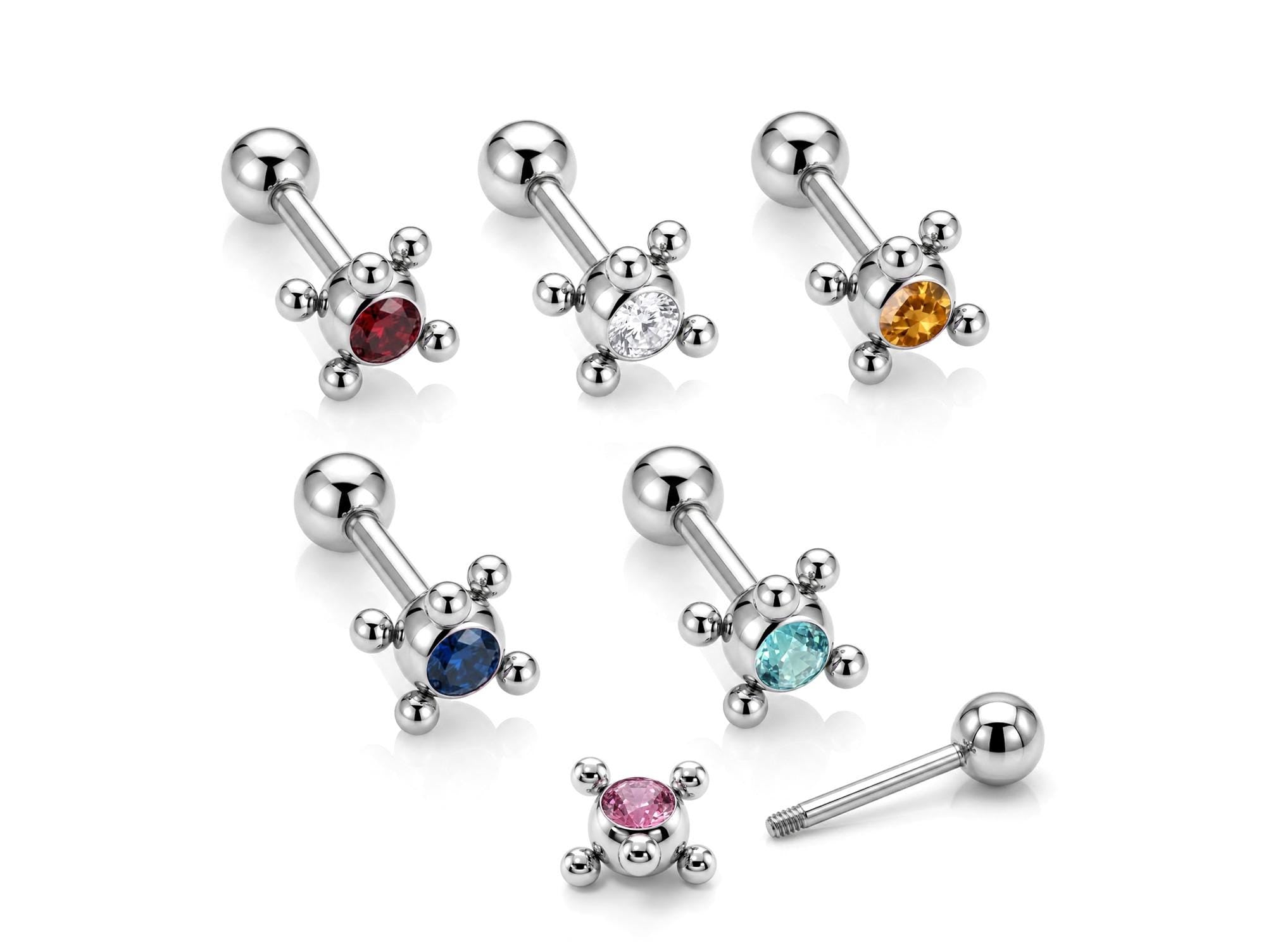 Unique Ball Design Helix Bar Cartilage Earring 14G Barbell Piercing with CZ Stone Crystals