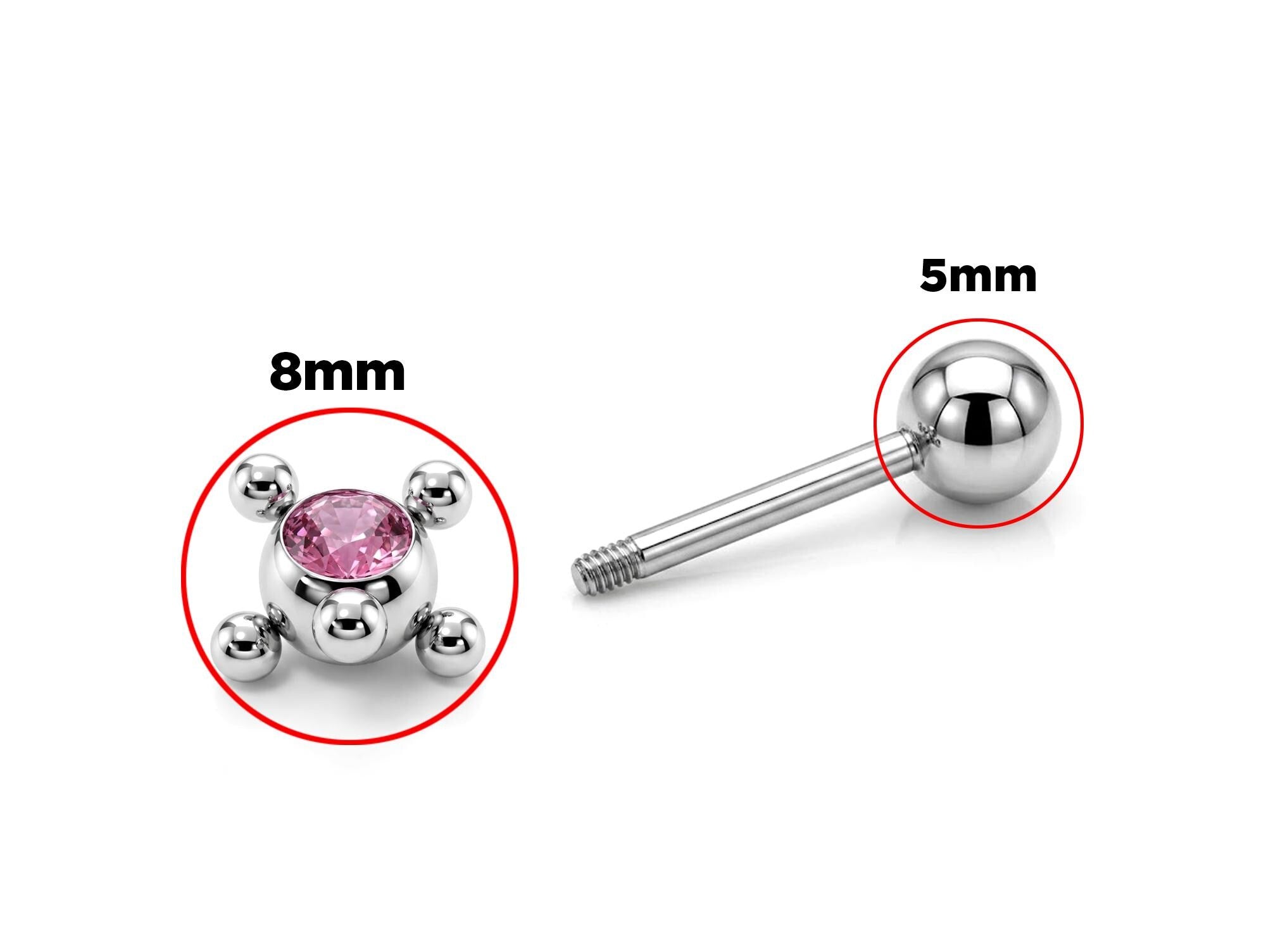 Unique Ball Design Helix Bar Cartilage Earring 14G Barbell Piercing with CZ Stone Crystals