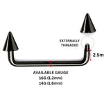 Black Spike Staple Barbell, Surface Piercing Body Jewellery 16G 14G for Nape, Cleavage